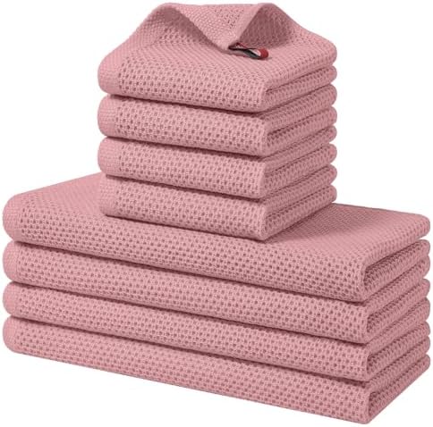 Homaxy 8 Pack 100% Cotton Kitchen Towels and Dishcloths Set, Dried Roses by Homaxy