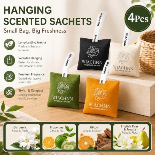 4-Packs Hanging Scented Sachets | Long-Lasting Closet Deodorizer Air Freshener - Image 6