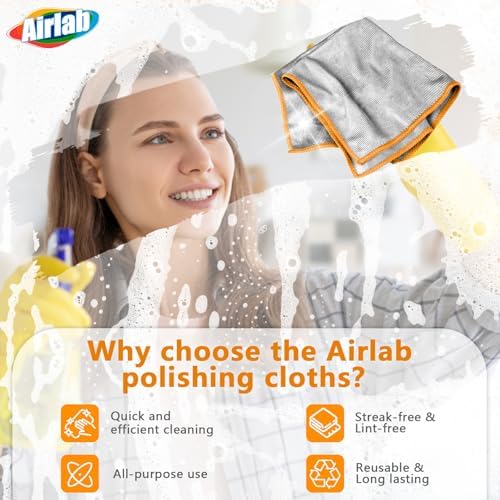 Airlab Glass Polishing Streak Free Miracle Cleaning Cloth, Sliver-Orange - Image 3