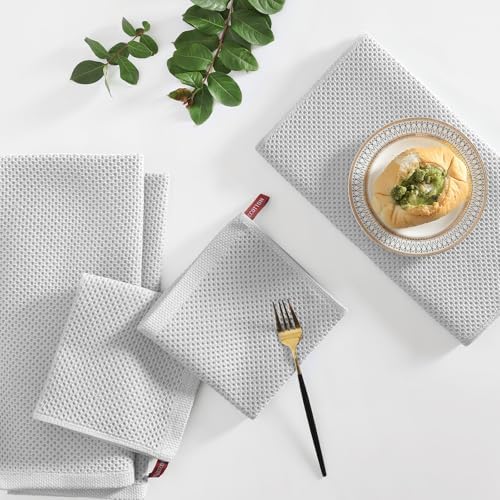 Homaxy 12 Pack 100% Cotton Kitchen Towels and Dishcloths Set, Light Gray - Image 6