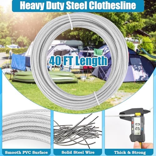 20FT/ 40FT Retractable Travel Clothesline, Adjustable Outdoor Clothesline - Image 3