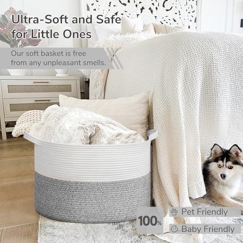 INDRESSME Large Woven Rope Blanket Basket Living Room Light Grey - Image 5