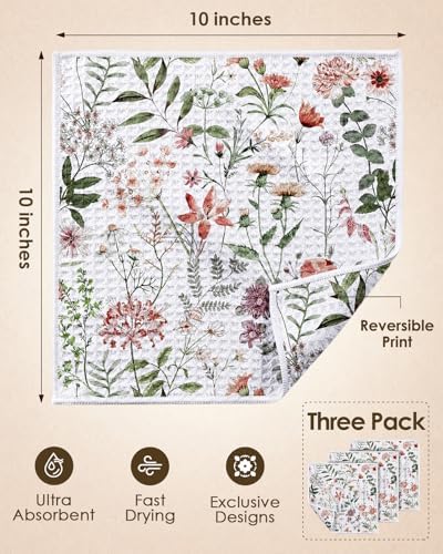 Miss Adola Reversible 3 Pack Microfiber Dish Cloths, Floral Whispers - Image 4