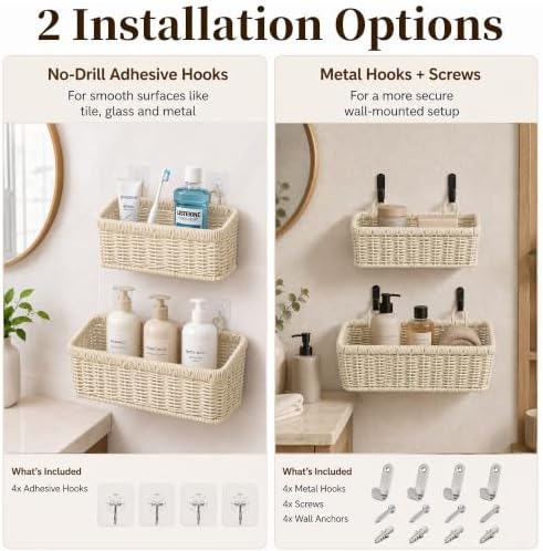 Wall Hanging Baskets, 2 Pack Woven Wicker Baskets - Image 3