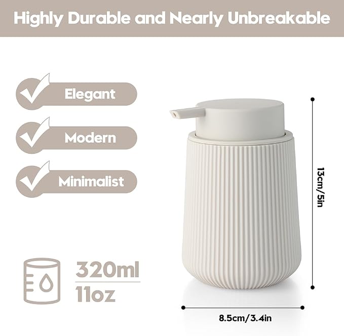 YAUKPH Striped Liquid Hand Soap Dispenser Beige | - Image 2