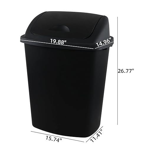 18 Gallon Large Swing-Top Garbage Can, 4-Pack Plastic Tall Swing Top Garbage Can, Black, 19.88" x 14.96" x 26.77"