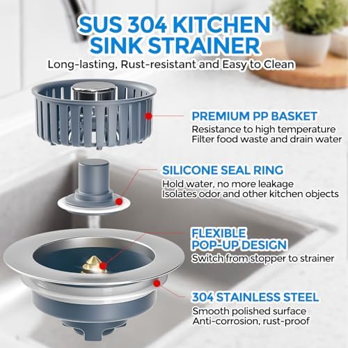 zaa 3 in 1 Kitchen Sink Stopper Strainer Basket Pop-Up Removable 2 Pack - Image 5