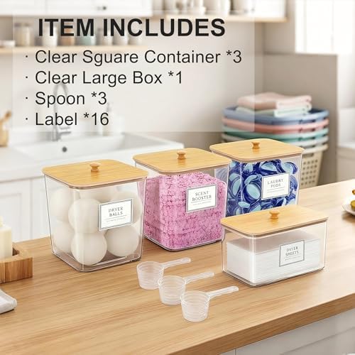 FUSHITON Laundry Pods Storage Container, 3+1 Clear Storage Bins - Image 3