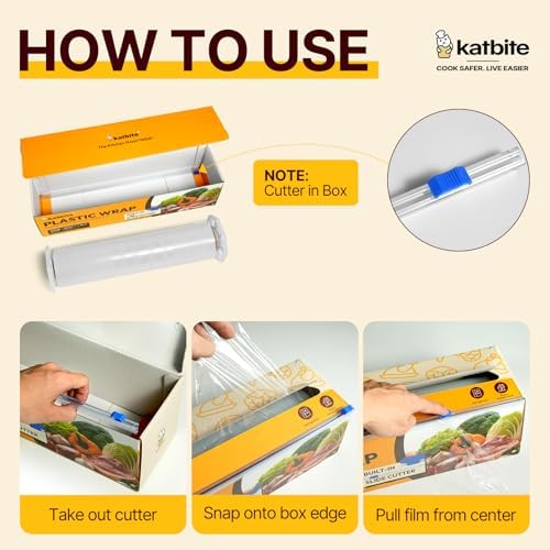 Katbite Plastic Wrap with Slide Cutter, 12 in x 1200 sq ft Cling Wrap - Image 4