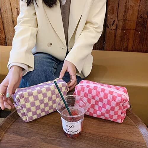2 Pcs Checkered Cosmetic Bags for Women, Small Makeup Pouches - Image 2