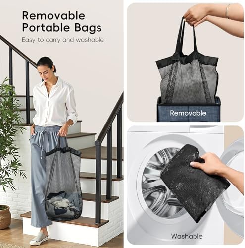 100L Laundry Hamper with Lid, Large Clothes Hampers with Removable Bag - Image 5