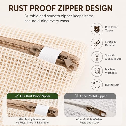 100% Cotton Mesh Laundry Bags, Rust-Proof Zipper Wash Bags - Image 3