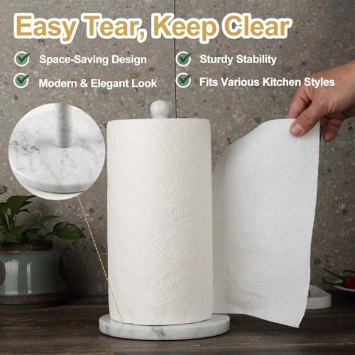Koville Italian Marble Paper Towel Holder Countertop, Carrara Stone Paper Towel - Image 5