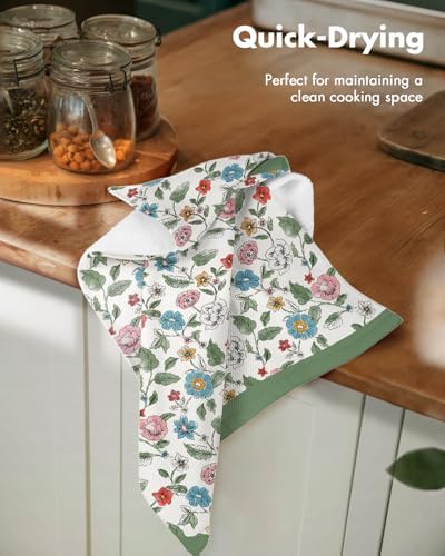 Miss Adola 2pcs Cotton Waffle Kitchen Towels, Vibrant Botanical - Image 2