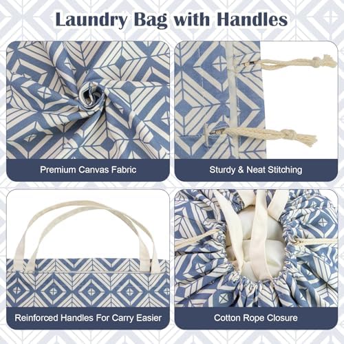 Canvas Laundry Bag with Handles & Drawstring 30"Wx35"H, L+ Geometry Blue - Image 5