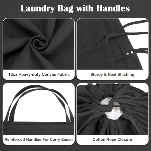 Canvas Laundry Bag 33"Wx 35"H, Extra Large Heavy Duty Hamper Liner, XL Black - Image 6