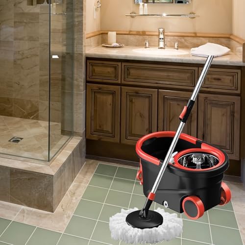 Spin Mop and Bucket with Wringer Set, 360° Rotating Head Mop Bucket System with - Image 4