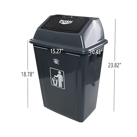 4 Packs 13 Gallon Plastic Kitchen Trash Can with Lids, Swing-Top Grabage Waste Bin, Gray