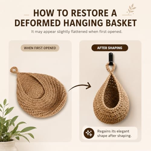 Hanging Fruit Baskets for Kitchen, 3 Pack Handwoven Wall Baskets - Image 4