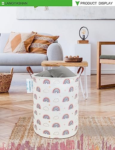 Round Laundry Basket Collapsible Storage Hamper Cloud Rainbow - Image 4