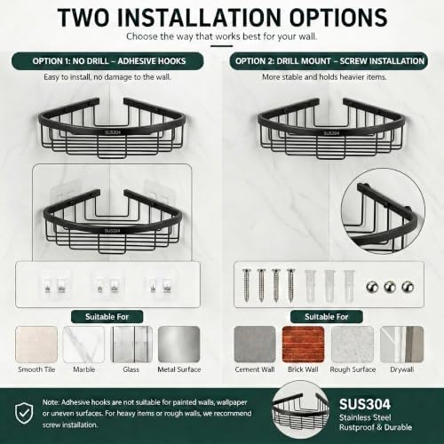 Corner Shower Caddy, 201 Stainless Steel Bathroom Shelf Organizer, Wall Mounted - Image 6