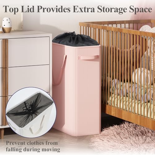 Optish 50L Pink Slim Laundry Hamper, Narrow Laundry Basket - Image 4