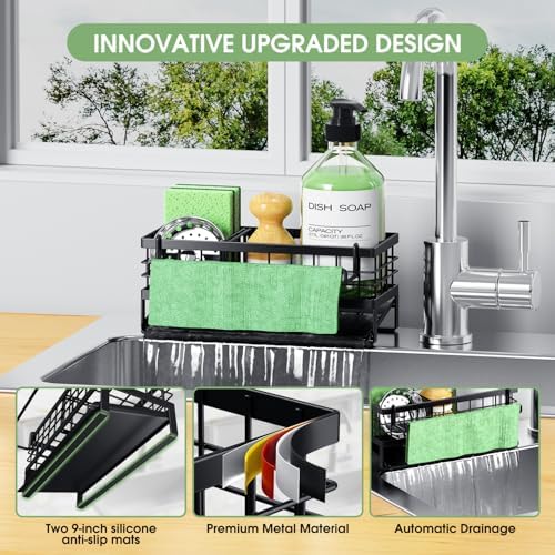 Self-Draining Kitchen Sink Caddy, Rustproof Non-Slip Metal Sponge Holder - Image 4