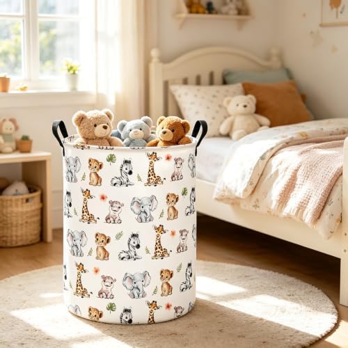 Round Jungle Wildlife Laundry Hamper, Cotton Canvas Storage Bin - Image 4