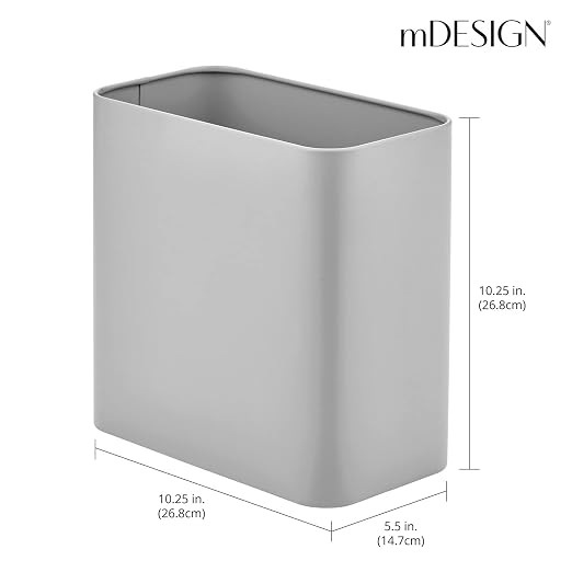 mDesign Small Metal 2.4 Gallon/9 Liter Trash Can Wastebasket Garbage Bin - Image 3