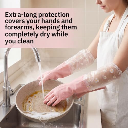 Reusable Pink Rubber Gloves, Non-Slip Laundry Kitchen Gardening Household Gloves - Image 4