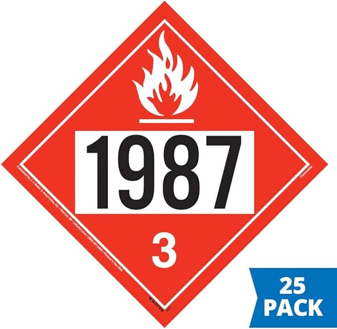 1987 Placard, Class 3 Flammable Liquid 25-pk. - 10.75" x 10.75" Plastic for Temporary Applications, DOT Hazmat Compliant, J. J. Keller & Associates, Inc.