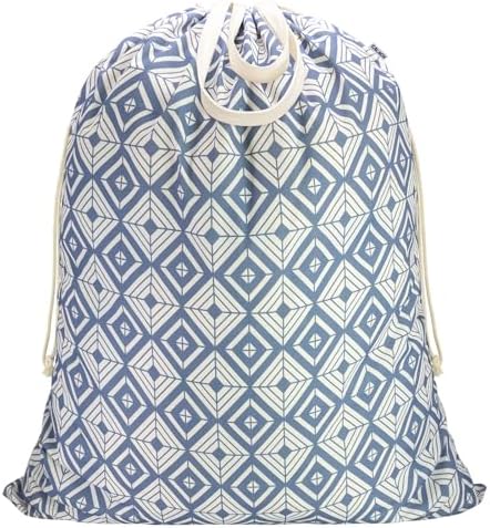 Canvas Laundry Bag with Handles & Drawstring, XL 33"Wx 35"H, Geometry Blue by CALACH