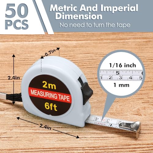 Copkim 50 Pcs Small Tape Measure Bulk 6 Ft 2M Mini Measuring Retractable Metric - Image 2