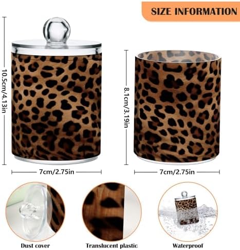 4 Pack Apothecary Jars Bathroom Leopard Print Qtip Holder Dispenser Clear - Image 3
