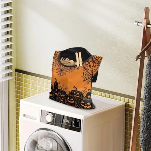 Halloween Pumpkin Clothespin Carrier Bag, Spiderweb Wide Opening Laundry - Image 3