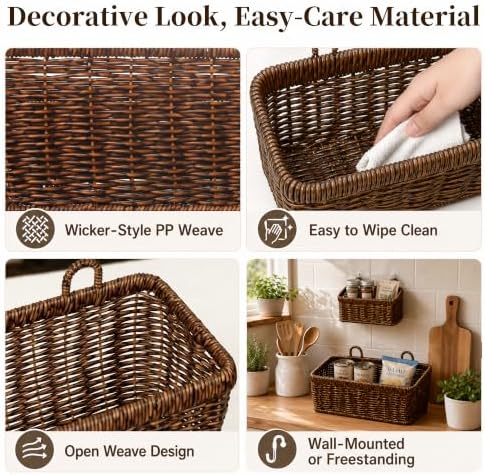 Wall Hanging Baskets, 2 Pack Woven Wicker Baskets - Image 5