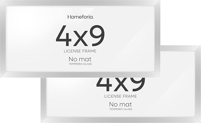 Homeforia 4x9 Business License Frame, High End Metal 4 x 9 Silver Certificate Frame with Real Glass, 9x4 Document Frames for Wall or Tabletop, 4 by 9 Picture Frames, Tempered Glass, Wall Kit, Set of 2