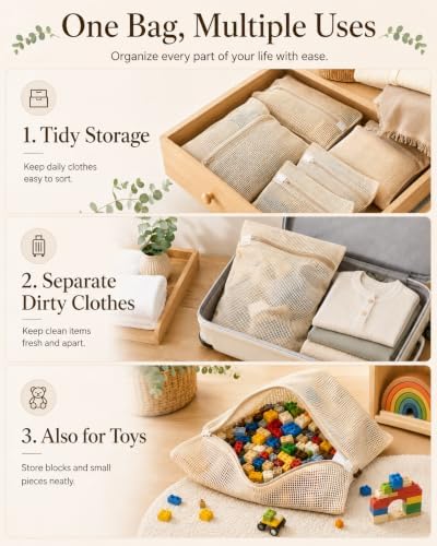 Mesh Laundry Bags for Delicates 4 Pack 4 Sizes – Pure Cotton Breathable - Image 4