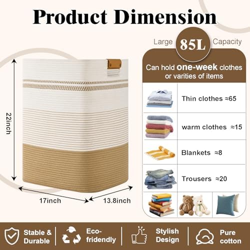Laundry Hamper, 85L Tall Laundry Basket - Image 3