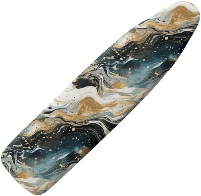Watercolor Fluid Ironing Board Cover Blue Gold Marble Texture 15x54 Inch by Daulesho