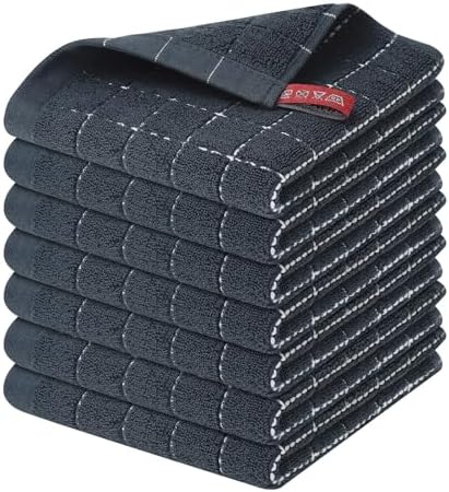 Homaxy 100% Cotton Terry Kitchen Dish Cloths, 7 Pack, Dark Grey by Homaxy