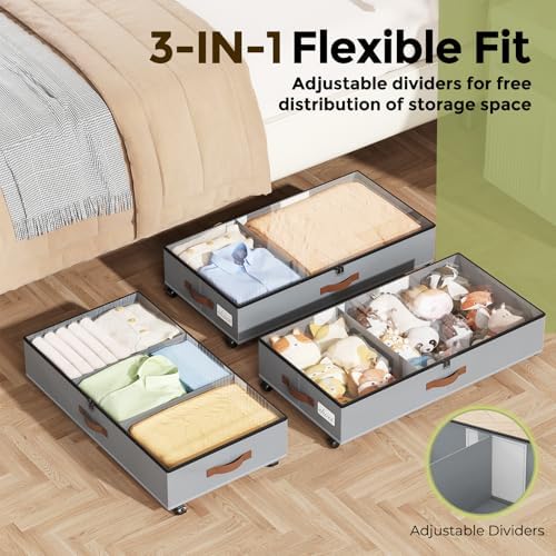 LAMU Under Bed Storage with Wheels, 2 Pack Under Bed Storage Containers with - Image 3
