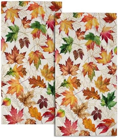Autumn Burnt Orange Fall Leaf Kitchen Tea Dish Towels 2 Pack Fall Colorful by Granbey