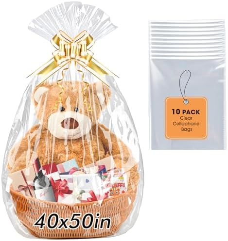 Yuiicaov 10PCS Extra Large Cellophane Bags, 40x50 Inches Clear Cellophane Wrap by Unknown