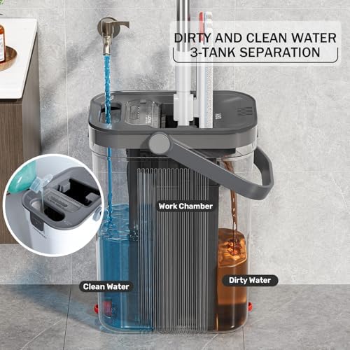 HoMettler Dual Mop and Bucket Set, Flat Mop and Bucket System - Image 2