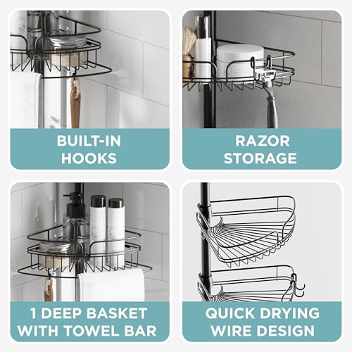 Zenna Home Tension Pole Shower Caddy Corner Organizer, Adjustable Standing - Image 6