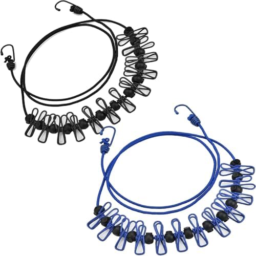 2 Pack Portable Travel Clothesline ，Black+Blue Retractable Portable Clothesline by Sopepoyie