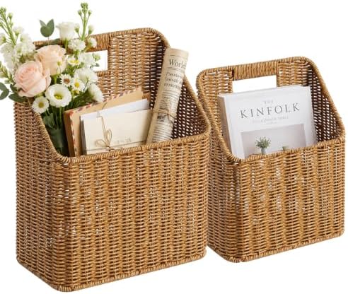 Set of 2 Waterproof Rattan Hanging Storage Baskets, Wicker Wall Baskets Decor by Unknown
