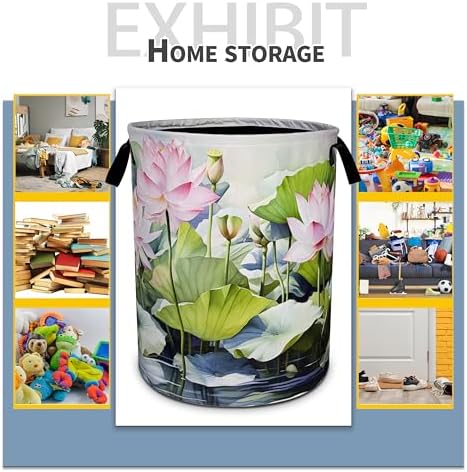 Lotus Laundry Basket Beautiful Flowers Foldable Waterproof Oxford Cloth - Image 5