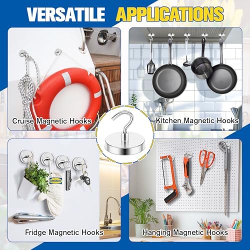 Grtard 8 Pcs Silver Magnetic Hooks Heavy Duty, 120 LBS Strong Magnet Hooks - Image 4